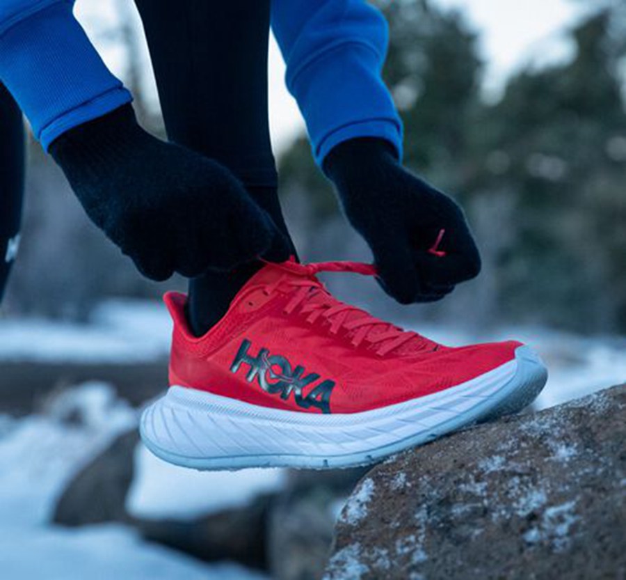 Hoka One One Mens Running Shoes - Carbon X 2 - Red/White - KCJL68529